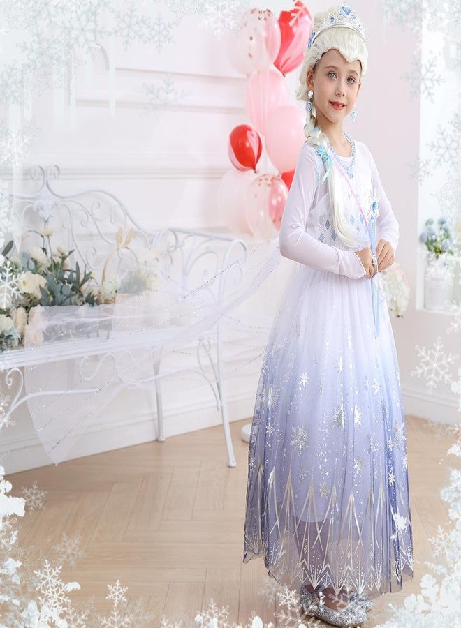 Luzlen Girls Princess Costume Kids Elsa Dress up Outfit Halloween Birthday Party White Cosplay Dress with Wig Accessories,4-5 Years(Label 120) - Image 3